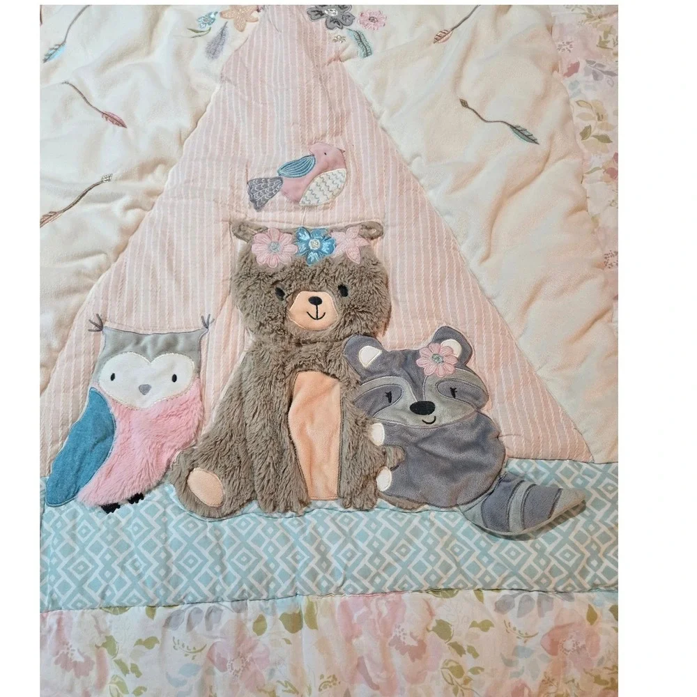 Levtex Baby Woodland Forest Animals Teepee Floral Quilt Blanket Pink Blue Boho‎